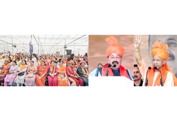 UP CM Yogi Adityanath and Union Minister Dr Jitendra Singh at a public rally at Kathua on Wednesday. -Excelsior/Pardeep