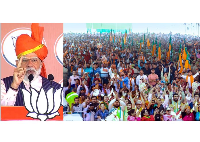 Prime Minister Narendra Modi addresses a public rally in Udhampur on Friday. Prime Minister Narendra Modi addresses a public rally in Udhampur on Friday.
