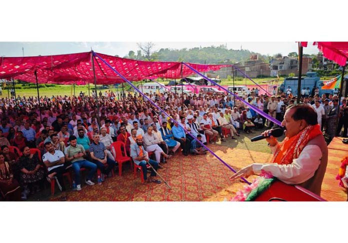 Union Minister Dr. Jitendra Singh addressing a massive public rally in Billawar on Sunday. Union Minister Dr. Jitendra Singh addressing a massive public rally in Billawar on Sunday.