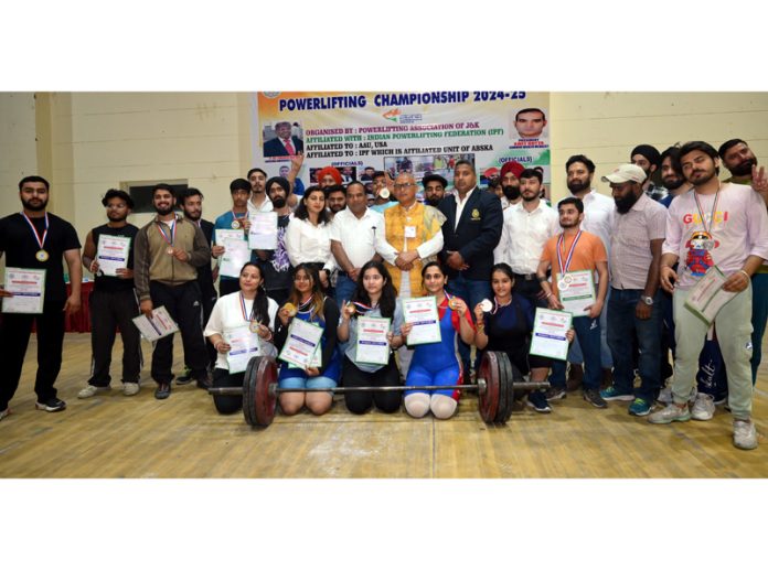 Powerlifters posing along with ex-Mayor, JMC Rajinder Sharma during a programme at Jammu. Powerlifters posing along with ex-Mayor, JMC Rajinder Sharma during a programme at Jammu.