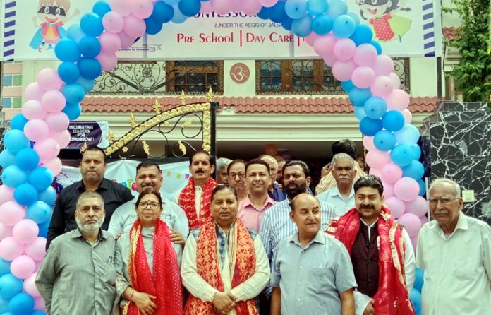 Former Minister and senior BJP leader Sat Sharma posing during the inaugural function of Playway School at Talab Tillo on Monday. Former Minister and senior BJP leader Sat Sharma posing during the inaugural function of Playway School at Talab Tillo on Monday.