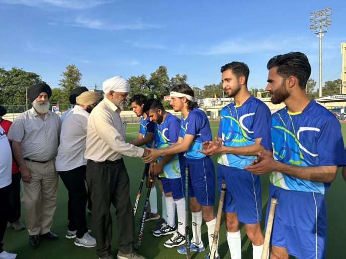 Chief guest interacting with players before the match at KK Hakku Stadium Jammu on Tuesday.