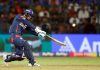 Quinton de Kock hitting a shot during his 81 runs inning against RCB.
