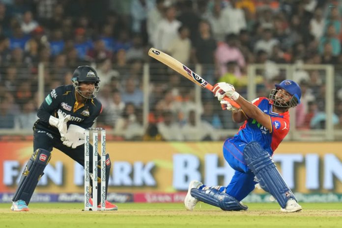 Rishab Pant playing a shot during match against Gujarat Titans in Ahmedabad on Wednesday.