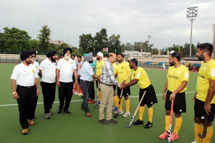 Chief Guest interacting with players before the start of quarterfinal match on Friday.