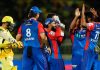 Delhi Capitals players celebrating a victory against CSK at Visakhapatnam on Sunday.
