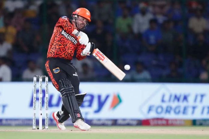 Travis Head playing a shot during his score of 89 runs in 32 balls in IPL match against DC on Saturday. Travis Head playing a shot during his score of 89 runs in 32 balls in IPL match against DC on Saturday.