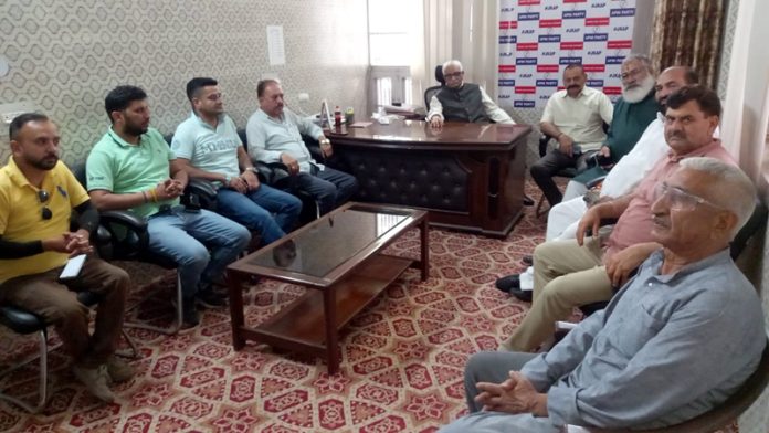 Apni Party leader, Vijay Bakaya during election meeting at migrant camp in Jammu.