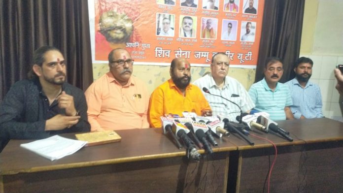 Shiv Sena J&K chief Ashwani Gupta and other party leaders during a press conference at Jammu. Shiv Sena J&K chief Ashwani Gupta and other party leaders during a press conference at Jammu.