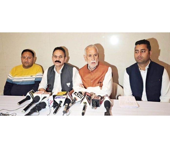 Shamsher Singh Manhas addressing media persons in Udhampur on Monday. Shamsher Singh Manhas addressing media persons in Udhampur on Monday.