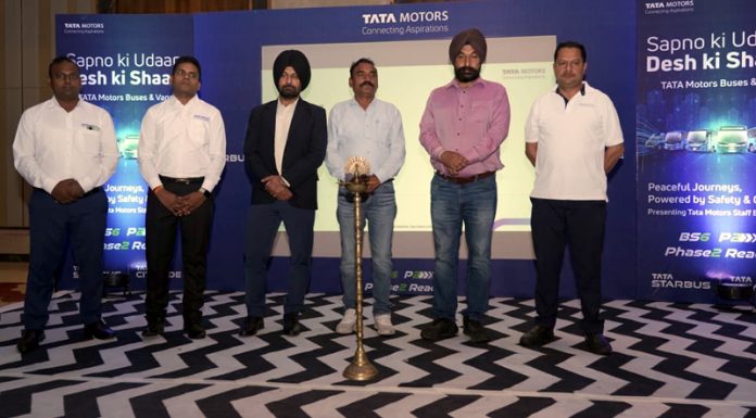 Guests along with officials of Fairdeal Motors and Jamkash Trucking during the launch of new range of Tata vehicles in Jammu. Guests along with officials of Fairdeal Motors and Jamkash Trucking during the launch of new range of Tata vehicles in Jammu.