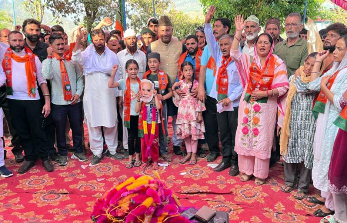 BJP MP (RS) Gulam Ali Khatana during a meeting at Samroli in Udhampur on Wednesday.