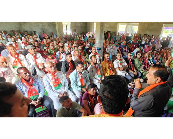 Union Minister Dr. Jitendra Singh addressing a public meeting in support of BJP candidate Jugal Kishore Sharma at Nud in district Samba on Tuesday. Union Minister Dr. Jitendra Singh addressing a public meeting in support of BJP candidate Jugal Kishore Sharma at Nud in district Samba on Tuesday.