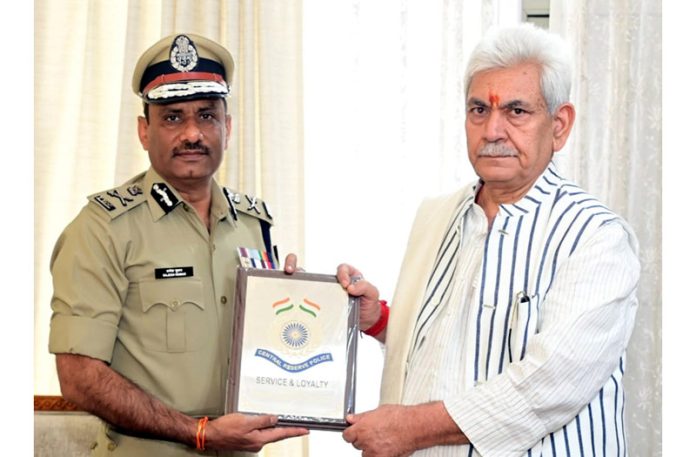 Lt Governor Manoj Sinha meeting Rajesh Kumar, Additional Director General CRPF.