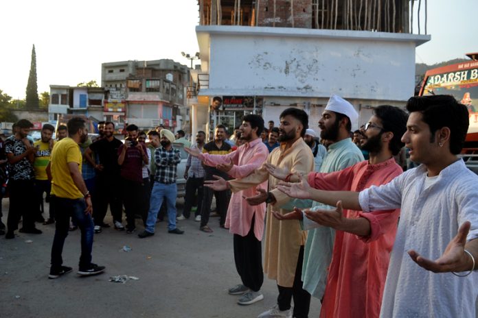 A scene from play 'Ghotala' staged at Nowshera on Sunday.