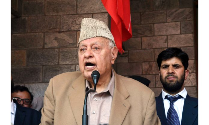 National Conference President Dr Farooq Abdullah addressing an election rally in Srinagar on Thursday. (UNI) National Conference President Dr Farooq Abdullah addressing an election rally in Srinagar on Thursday. (UNI)