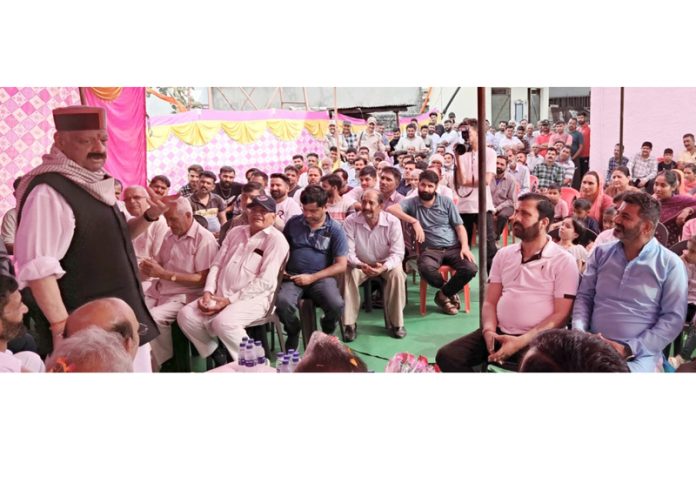 Sr. BJP leader Devender Singh Rana addressing public rally at Khour. Sr. BJP leader Devender Singh Rana addressing public rally at Khour.