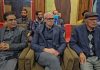 Vice President of the National Conference Omar Abdullah talking to reporters in Srinagar on Friday. -Excelsior/Shakeel