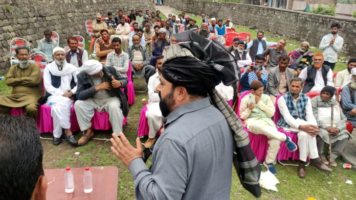 NC leader Ajaz Jan addressing election meeting in Poonch. NC leader Ajaz Jan addressing election meeting in Poonch.