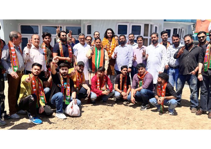 BJP senior leaders during a joining programme of the party at Talab Tillo on Sunday. BJP senior leaders during a joining programme of the party at Talab Tillo on Sunday.