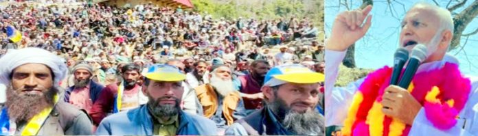 DPAP candidate for Udhampur-Doda LS seat, GM Saroori addressing a public meeting at Bunjwan in Kishtwar.