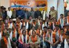 BJP leaders during a party meeting at Leh on Tuesday.