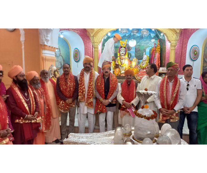 Ajatshatru Singh, Ranvijay Singh and Gulchain Singh Charak performing pooja ahead of Holy Chhari Yatra in Jammu on Saturday. Ajatshatru Singh, Ranvijay Singh and Gulchain Singh Charak performing pooja ahead of Holy Chhari Yatra in Jammu on Saturday.