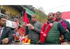 NC vice president Omar Abdullah, flanked by PCC Chief Vikar Rasool Wani addressing public rally at Banihal.