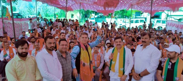 BJP leaders in election rally at Reasi on Friday.