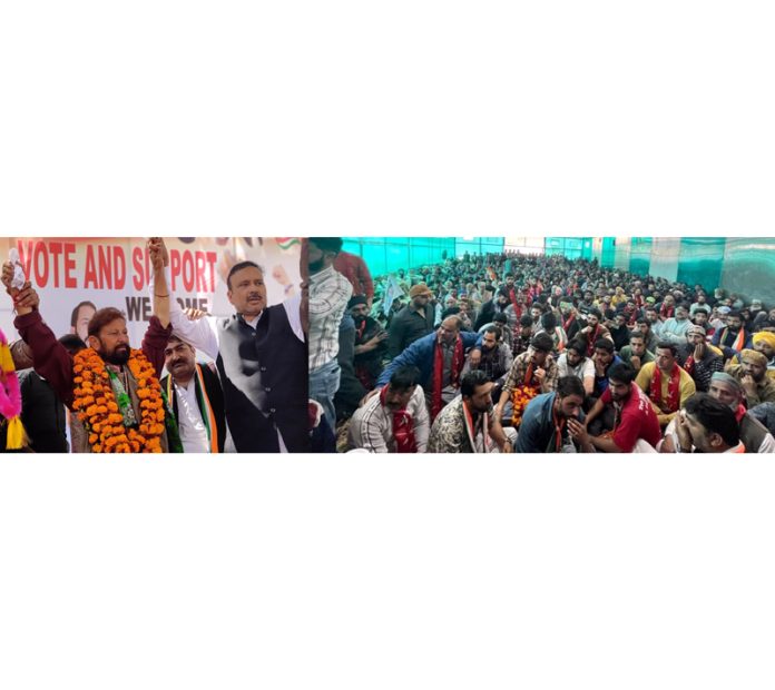 Cong candidate Ch Lal Singh addressing public meeting in Kishtwar.