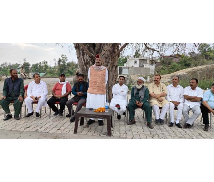 Senior BJP leader Devender Singh Rana addressing public meeting in Kathua.