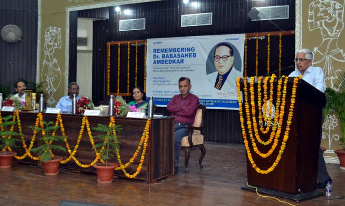 Prof Umesh Rai, VC, University of Jammu, addressing during a programme on Friday.