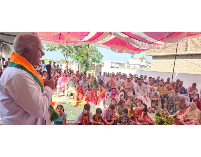 Senior BJP leader and former Minister, Choudhary Sukhnandan Kumar addressing an election meeting at Makwal camp on Thursday. Senior BJP leader and former Minister, Choudhary Sukhnandan Kumar addressing an election meeting at Makwal camp on Thursday.
