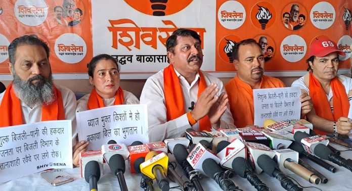 Shiv Sena leaders addressing a press conference at Jammu on Thursday. Shiv Sena leaders addressing a press conference at Jammu on Thursday.