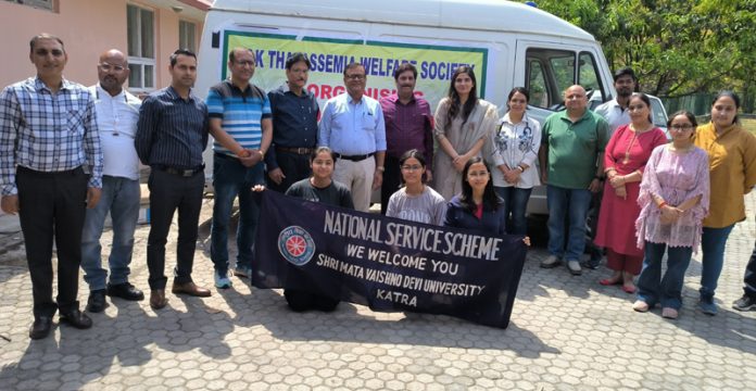 NSS volunteers of SMVDU at blood donation camp for Thalassemia patients. NSS volunteers of SMVDU at blood donation camp for Thalassemia patients.