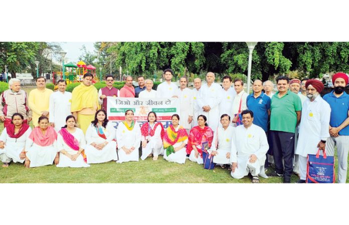 K B Jandial along with sadhaks during a yoga camp organised by Bharatiya Yog Sansthan in Jammu on Friday. K B Jandial along with sadhaks during a yoga camp organised by Bharatiya Yog Sansthan in Jammu on Friday.