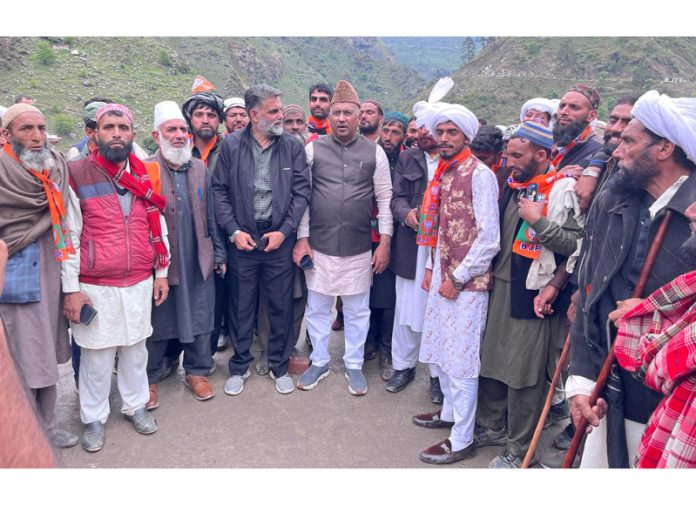 MP Gulam Ali Khatana during an election meeting in a Kishtwar village on Sunday. MP Gulam Ali Khatana during an election meeting in a Kishtwar village on Sunday.