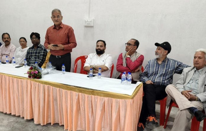 Former Dy CM, Kavinder Gupta addressing a meeting at Valmiki Colony, Gandhi Nagar on Wednesday.