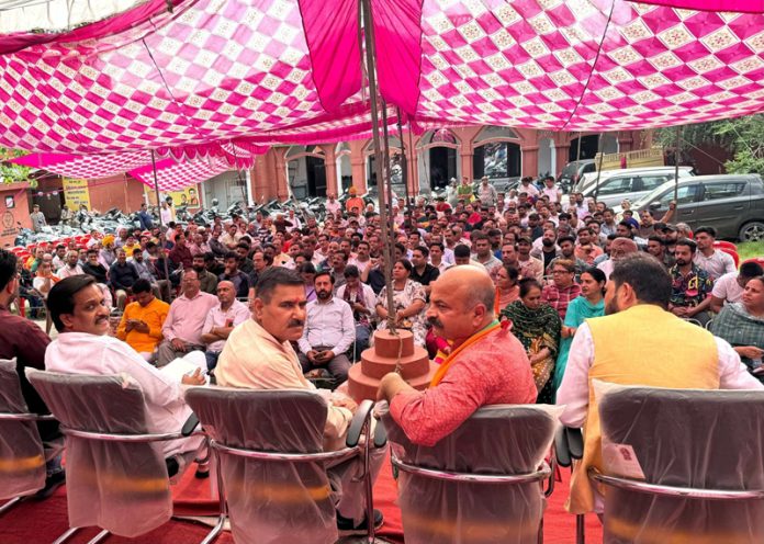 BJP leaders during a meeting in Jammu East Assembly segment on Tuesday.