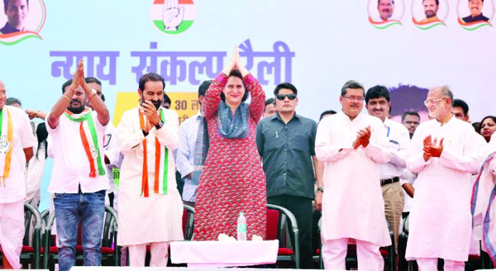 Congress general secretary Priyanka Gandhi Vadra at an election rally in support of party candidate for Lok Sabha election in Valsad. (UNI) Congress general secretary Priyanka Gandhi Vadra at an election rally in support of party candidate for Lok Sabha election in Valsad. (UNI)