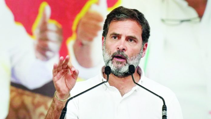 Congress leader Rahul Gandhi addresses an election campaign rally in support of the party’s candidate in Mandya constituency Venkatarame Gowda (Star Chandru) on Wednesday.