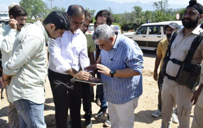 DDC Reasi Vishesh Mahajan inspecting work on expressway on Monday.