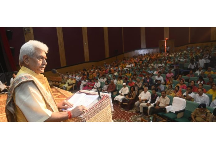 LG Manoj Sinha addressing a function at Katra on Thursday. LG Manoj Sinha addressing a function at Katra on Thursday.