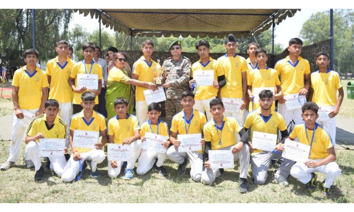 Cricket team posing along with Chief Guest during an T-20 cricket tournament at Jammu. Cricket team posing along with Chief Guest during an T-20 cricket tournament at Jammu.