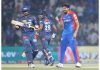 Ishant Sharma celebrating after taking a wicket against LSG.