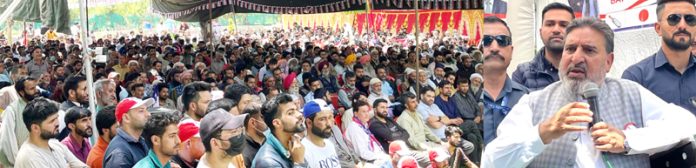 Apni Party president Altaf Bukhari addressing public rally in Anantnag. Apni Party president Altaf Bukhari addressing public rally in Anantnag.