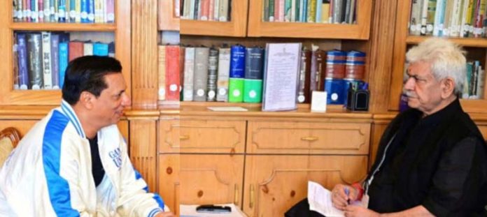 LG Manoj Sinha meeting with Bollywood Film-maker Madhur Bhandarkar on Saturday.