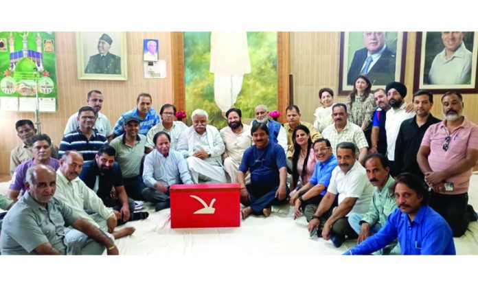NC additional general secretary, Ajay Kumar Sadhotra addressing a meeting of Kashmiri migrants at Jammu on Saturday.