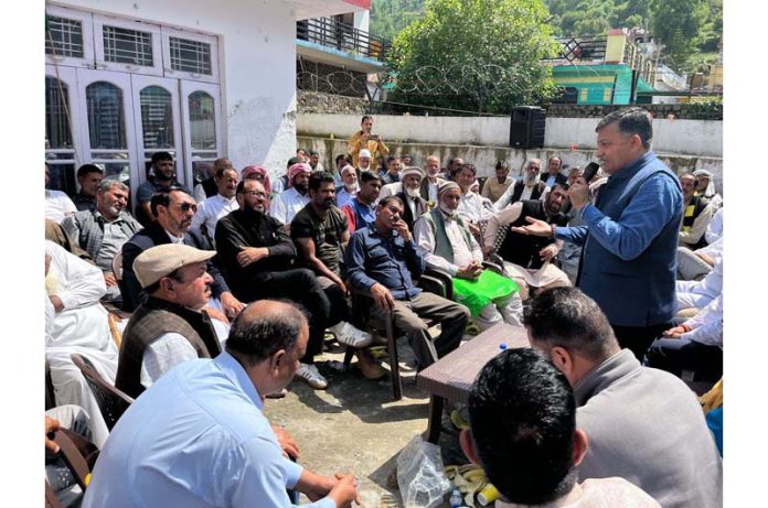 BJP general secretary, Vibodh Gupta addressing a meeting at Mendhar on Wednesday. BJP general secretary, Vibodh Gupta addressing a meeting at Mendhar on Wednesday.