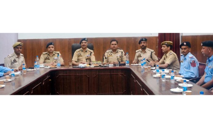 DIG Traffic Jammu Range, Dr Haseeb Mughal, chairing a meeting in Doda District on Wednesday.